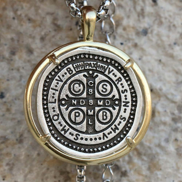 St. Benedict Vintage Medal Necklace or Keychain