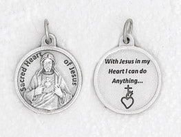 3/4 inch Silver Plated Sacred Heart of Jesus Prayer Pendant