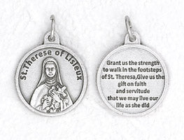 3/4 inch Silver Plated St Therese of Lisieux Prayer Pendant