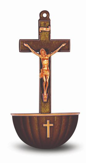 Brown Crucifix Holy Water Font