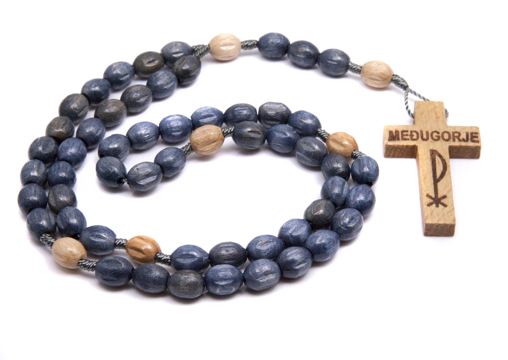 Medjugorje Wood Rosary- Indigo Blue