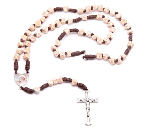 Medjugorje Stone Heart Rosary- Brown Cord and Unpolished Stones