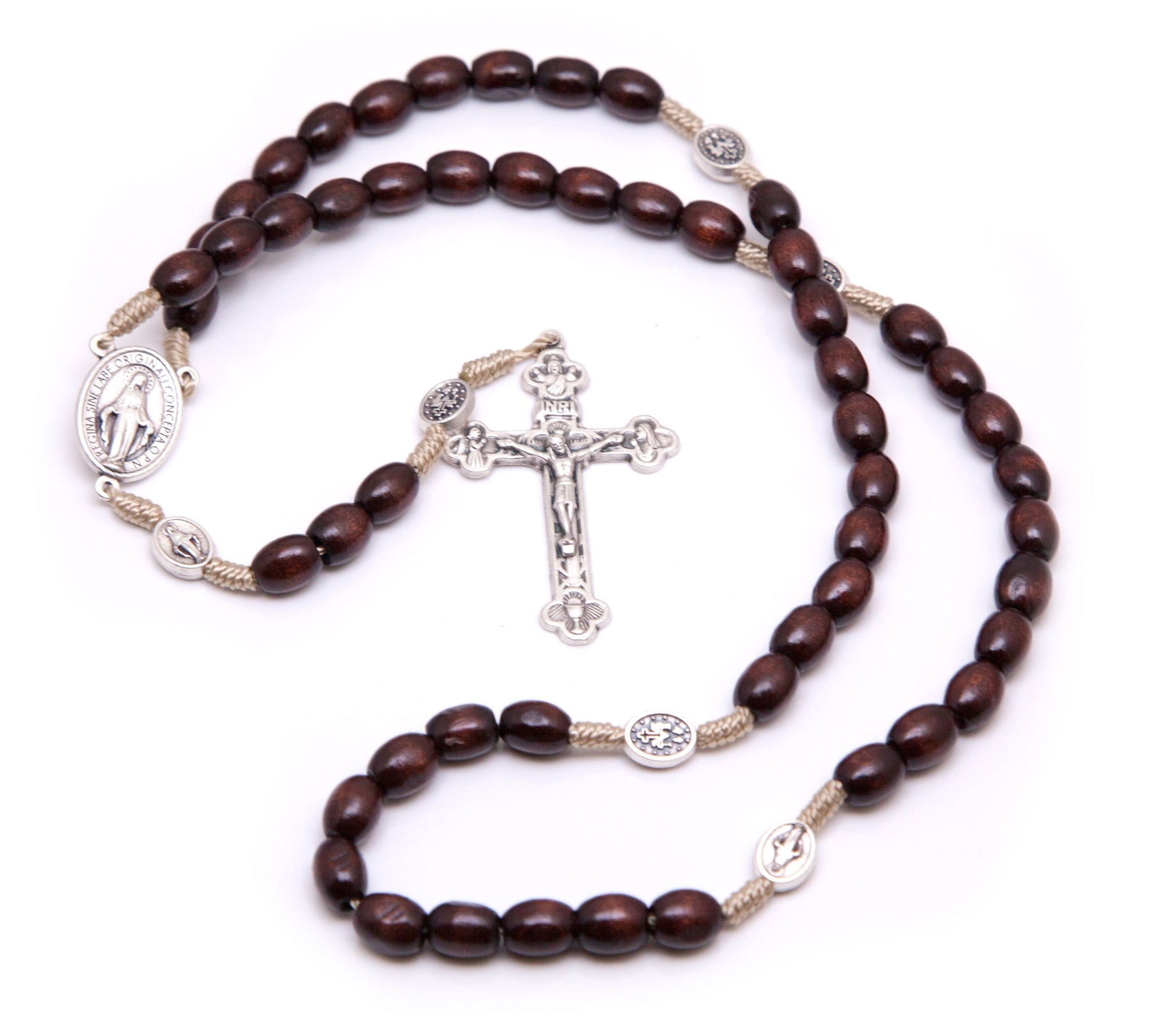 Large Miraculous Medal Wooden Rosary