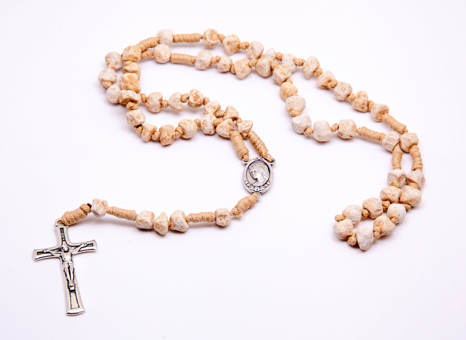 Medjugorje Stone Rosary- Tan Cord and Unpolished Stones