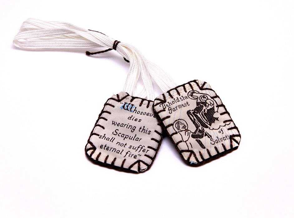  Sisters of Carmel Large Scapular with White Label and Dark Brown Edge