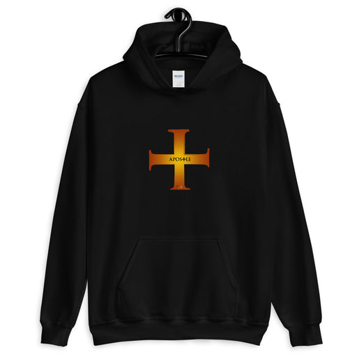 Apostle Cross Hooded Sweatshirt - Black and Burnished Gold
