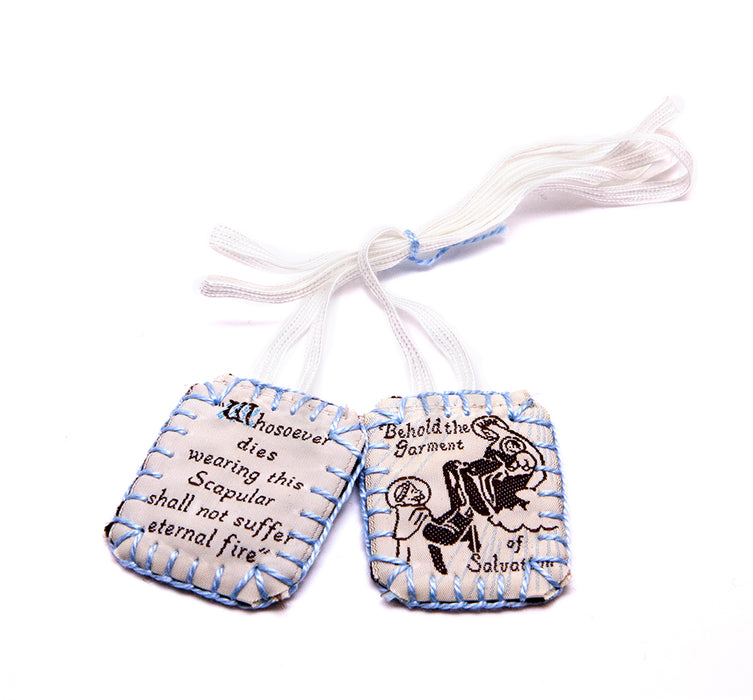  Sisters of Carmel Large Scapular with White Label and Blue Edge